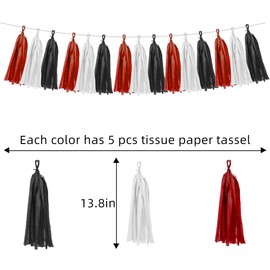 White Red Black Party Decorations - 15Pcs Tissue Paper Tassel Garland Birthday Wedding Graduation Bachelorette Hanging Decor HongTongTong