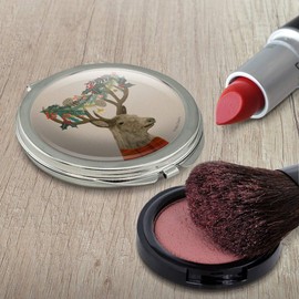 Christmas Tartan Deer and Holly Antlers Compact Travel Purse Handbag Makeup Mirror