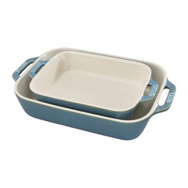 Staub Ceramic Rectangular Baking Dish Set, Casserole Dish, 2-Piece, Rustic Turquoise
