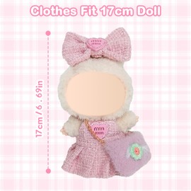 3 Pcs Doll Clothes for 17cm Plush Dolls, Light Pink Set Include 1 Halter Dress 1 Bow Hair Clip 1 Handbag for Dolls Premium Outfit, Birthday Holiday Present for Girls Kids（No Doll）