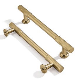 khtumeware 5 Inch Hole Center 2 Pack Brushed Brass Heavy Duty Solid Warm Brass Cabinet Pulls, Kitchen Drawer Handles, for Dresser cabinets, cabinets
