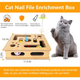 MUCAOL Cat Scratch Puzzle Enrichment Box,Cat Nail File Enrichment Box,No Assembly Required,Built-in Sandpaper Trims Your pet's Claws as They Play(Burlywood Color)