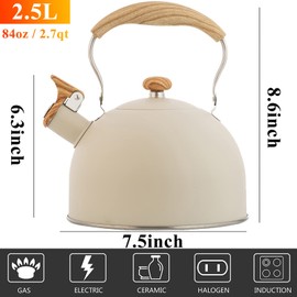 Vilihkc Tea Kettle 2.6 Liter Whistling Tea Kettle, Tea Pots for Stove Top Food Grade Stainless Steel with Wood Pattern Folding Handle, Loud Whistle Kettle for Tea, Coffee, Milk