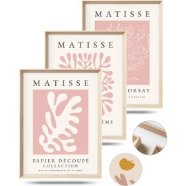 HesenDot Framed Matisse Pink Canvas Wall Art,Abstract Matisse Canvas Wall Decor,16x12IN High Framed Wood Design Print,Minimalist Classic Decor Aesthetic for Living Room,Bedroom,Bathroom Set of 3