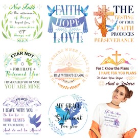 Falueqg Christian Iron on Transfers for Tshirts, 9Pcs Bible Verse DTF Transfer Ready to Press, Inspirational Quote Iron on Decals Patches for Clothing T Shirt Bag Pillow Covers DIY Decorations
