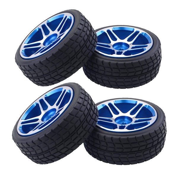KEEDA 65mm Tires and Metal Wheels Rims for 1/10 RC On Road Drift Touring Car Traxxas HSP HPI Tamiya Parts (Blue)