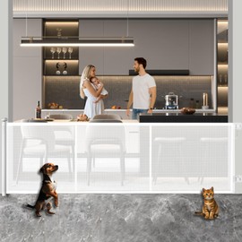 Huafly 138 Inch Retractable Baby Gates Extra Wide, no Drilling Baby Gates for Large Openings, Child Gates, Safety Gates, Extra Long Dog Gates on Doorways, Stairs, Outdoor, Indoor (White, 138 Inch)