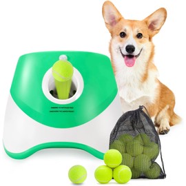 MEKAPLE MEKAPLE Automatic Dog Ball Launcher, Dog Ball Thrower with 15 Mini Tennis Balls Sizing 2 Inch and Mesh Bag, Interactive Dog Toys Tennis Ball Launcher for Small Dogs with 3 Distance Settings