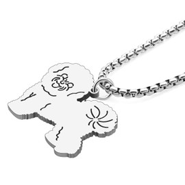 RAIDIN Stainless Steel 18K Gold Plated Dog Doggy Necklace for Women Girls Cute Puppy Pets Pendant Jewelry Gifts for Dog Lovers (Silver-086 Bichons Frises)