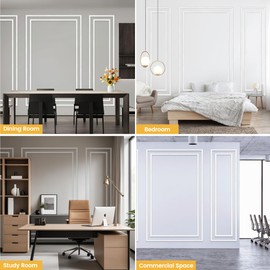 KASARO Pre-Cut Wall Molding Kit, Wainscoting Ready to Assemble 3D Panel for Interior Decor, Premade PS White Picture Frame Style Accent Wall Molding, 6-Frame