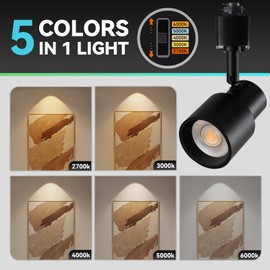 AIBISOD 5-Color H Track Lighting Heads, 10W Dimmable LED Track Light Heads, 2700K-6000K Flexible Track Light Replacement Heads Kitchen Track Lighting Fixtures Accent Art Task, CRI90+24° Black 4-Pack