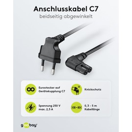 Goobay 97346 Euro Connection Cable Angled on Both Sides, 1 m, Black Euro Plug (Type C, CEE 7/16) > Device Socket C10