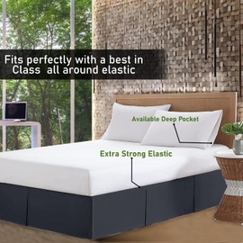 EGYLIN Valance Sheet Double 137X190 Base Bed Skirts 14 inch Drop Easy Wrap Around Elastic Bed Skirt Soft Egyptian Cotton Pleated Valance Base Sheet Fits Under Mattress & Down to the Floor, Dark Grey
