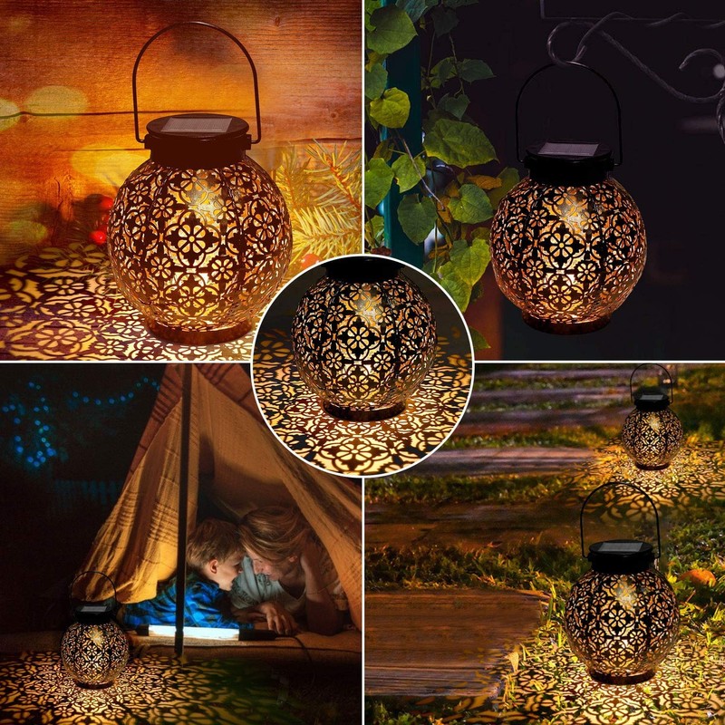 GolWof Solar Lantern Outdoor, LED Solar Light, Waterproof Decorative, Bronze,
