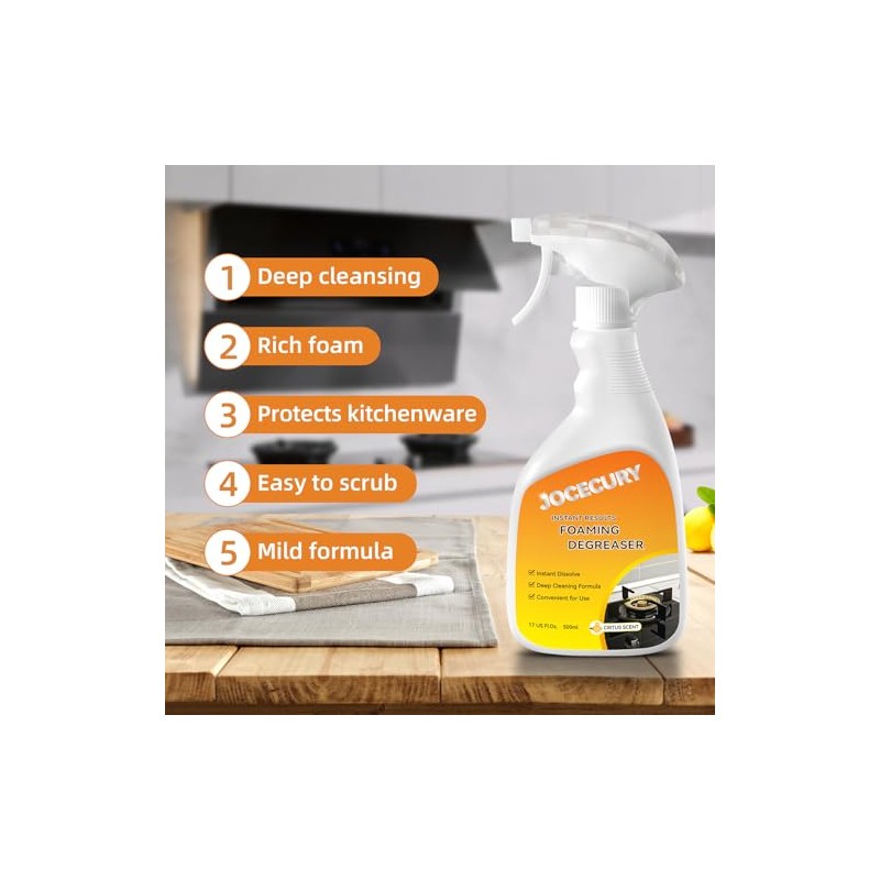 Jocecury 500ml Powerful Kitchen Degreaser Foam Spray – Multipurpose Grease