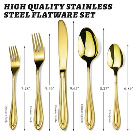 TIVOLI 30 Piece Gold Silverware Set for 6 Stainless Steel Flatware Serving Sets Mirrored Polishing Cutlery Set Include Knife Fork and Spoon for Home, Kitchen Wedding Housewarming Gift