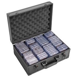 LOCKCURX Graded Sports Card Storage Box - 15.1 x 10.6 x 5.9 Inch -Trading Card Storage Box With Key, Card Dividers for 3" x 4" 35pt Rigid Card Holders for Trading Cards (Holds 200+ Toploaders) -Black