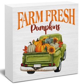 Fall Home Decor Pumpkins Sunflower Decorations Farm Fresh Pumpkins Wooden Sign Rustic Home Decor 5 x 5 Inches