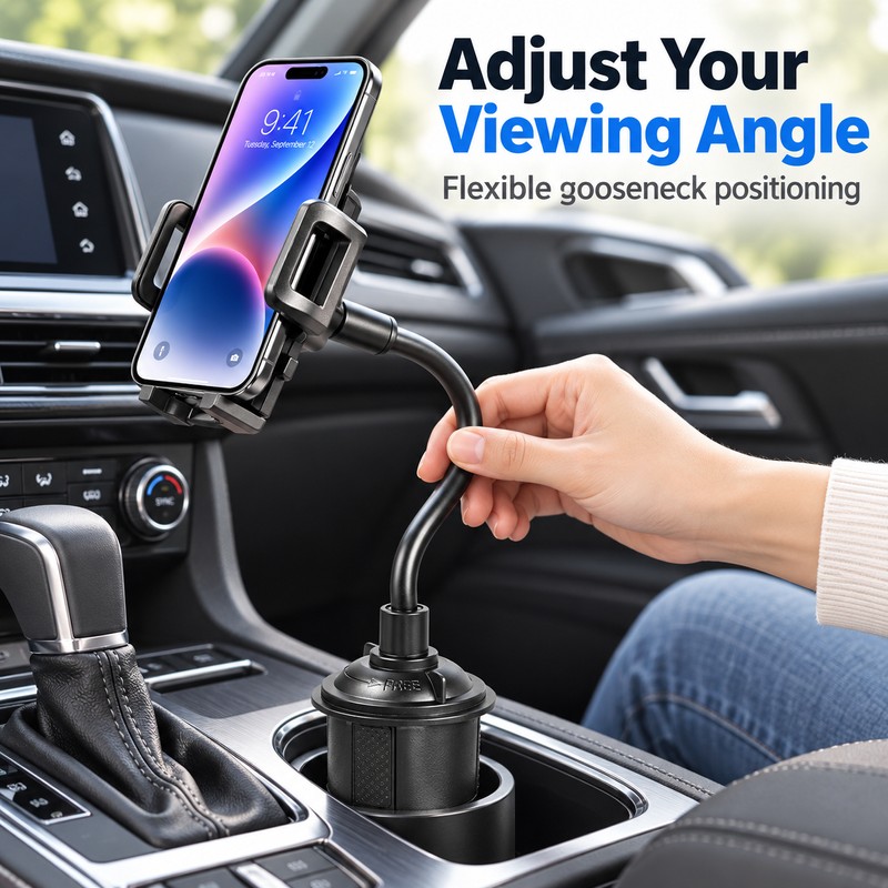 Car Cup Holder Phone Mount – Adjustable Base, Flexible Gooseneck