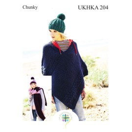 Chunky Knitting Pattern - Ladies Winter Accessories - Poncho Hat & Scarf (UKHKA 204)