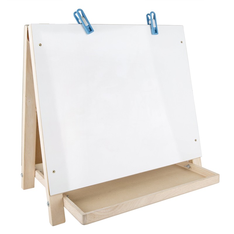 Constructive Playthings 3-Way Wooden Table Top Easel with Chalkboard, White