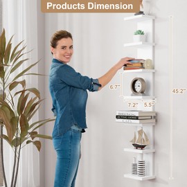 Fun Memories 7 Tier Wall Shelf Unit, Decorative Wall Mount Vertical Shelving, Floating Storage Home Decor Organizer Tall Tower Design Utility Shelving Bedroom Living Room,Morden White
