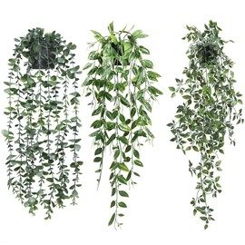 Fake Plants Artificial Hanging Plants 3 Pack Fake Potted Plants for Wall Home Room Office Indoor Decor