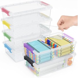 Paquete de 6 cajas de lápices extra grandes con divisor removible, estuche de lápices engrosado a granel, organizador de marcadores y crayones transpa