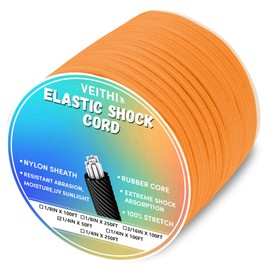 1/4 in x 50 ft Elastic Bungee Shock Cord,Neon Orange Nylon Elastic Rope,Bungee Rope for Camping, Kayak,Decks for Repairing Tent Poles, DIY, Tie Downs