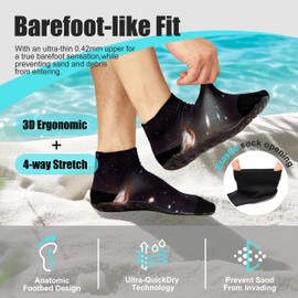 RANDY SUN Low Cut Quick-Dry Barefoot Beach Socks with Anti-Slip TPE Sole, Breathable Lightweight Shoes for Sand, Seamless Aqua Socks, Black Galaxy Size 27