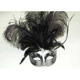 Venetian Party Mask Felt & Jewel Black/Silver Mardi Gras Party Mask