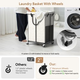 150L Large Laundry Basket with Wheels, Rolling Laundry Hamper with Removable Laundry Bag & Metal Frame, Oxford Fabric Dirty Clothes Hampers for Bedroom, Laundry Room, Bathroom, Dorm(White)