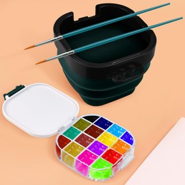 KLYNGTSK Paint Palette Box with Foldable Paint Brush Washer Portable Multifunctional travel paint palette box 16Wells Airtight Paint Saver with Lid for Acrylic Gouache Paint Watercolor Oil Paint,Green