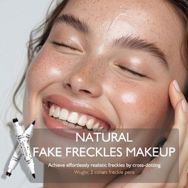 Wugbc 2-in-1 Freckle Pen & Freckle Stamp, Waterproof Fake Freckles Makeup with Liquid Eyeliner Effortless Long Lasting Faux Freckles Stain Maker with 7-Point Precision Stamp Head Daily Natural Freckle