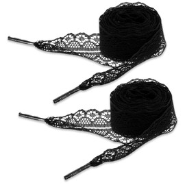 Tyqour 2 Pairs 2.5CM Wide Laces Shoelaces for Sneakers Fancy Hollow Black Laces Shoe Lace Flat Shoelace 47 Inch 120cm Long Shoe Strings Fat Shoestring for Adult Women Girls