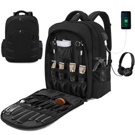 OUUTMEE Barber Supplies Bag, Portable Backpack Bag for Clippers and Supplies, Travel Hairstylist Clipper Organizer Bag for Barber Tools with USB Port