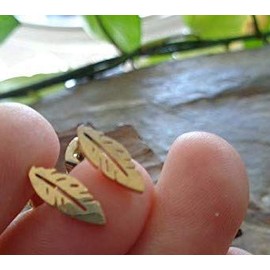 KLEINE GOLD FEDER EDELSTAHL STECKER goldfarbene Ohrringe, Blatt, Lasercut, antiallergisch, Stecker