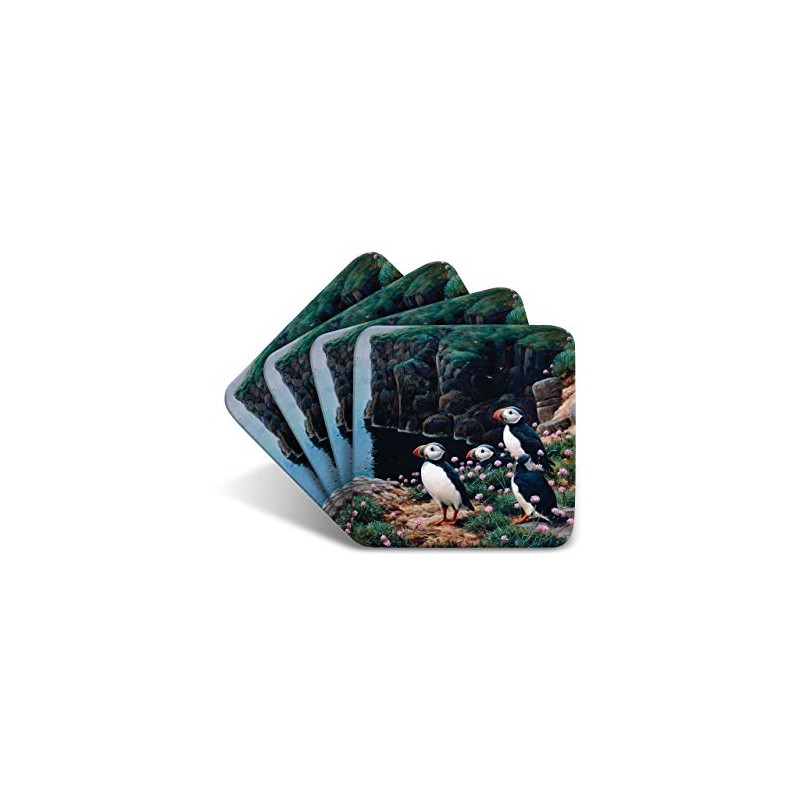 Puffins Cliff Edge Drinks Coasters by Wildlife Artist Julian Friers