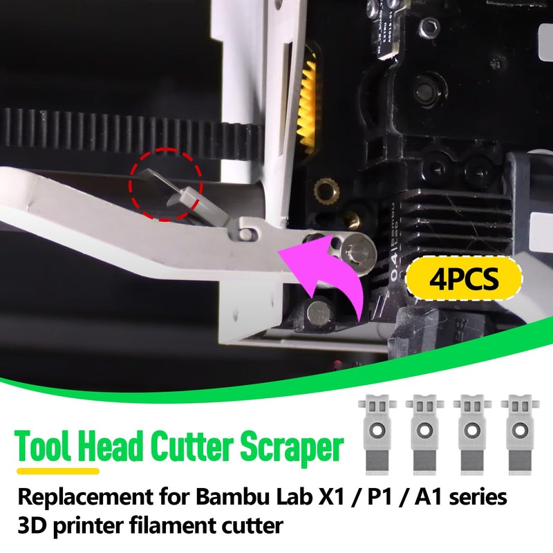 4PCS Steel Tool Head Cutter Scraper Blades, Replacement for Bambu