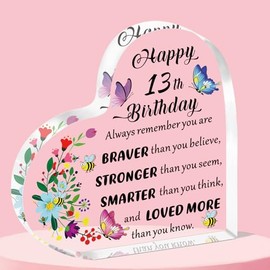QMVMV 13th Birthday Gifts for Girls,13 Birthday Gifts for Her Girls Sister Daughter Niece Friends,13th Birthday Gifts Idea for 13 Year Old Girls,Happy 13th Birthday Keepsake Plaque Sign