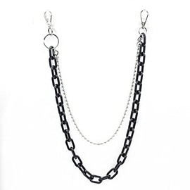 tenghong2021 Neon Resin Chunky Hip Hop Jeans Chain Body Chain Punk Goth for Women Men Acrylic Link Chain for Women Thick Keychains Belt Waist Chains Body Accessory for Girls-Double layered Black