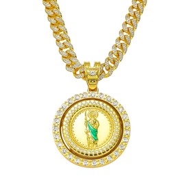 14K Gold Filled San Judas Necklace For Men And Women - Exquisite Zircon Jude Thaddeus Rainbow Crystal Pendant Prayer Religious Retro Necklace, St Jude Tadeo Medalla Cadena Oro Laminado (8 - San Judas Necklace)