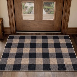 Tangsoo Checkered Easy Jute Rug for Entryway,2x3 Washable Outdoor Rug Non-Slip Black Front Door Mat Modern Farmhouse Carpet for Kitchen Bedroom Porch Doorway