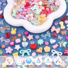 TINKRSTUFF - Abalorios acrílicos de colores variados (200-260 piezas) para hacer pulseras, con diseños de flores, lazos, mariposas, GummyBear, abalorios estéticos y bonitos para hacer joyas, collares