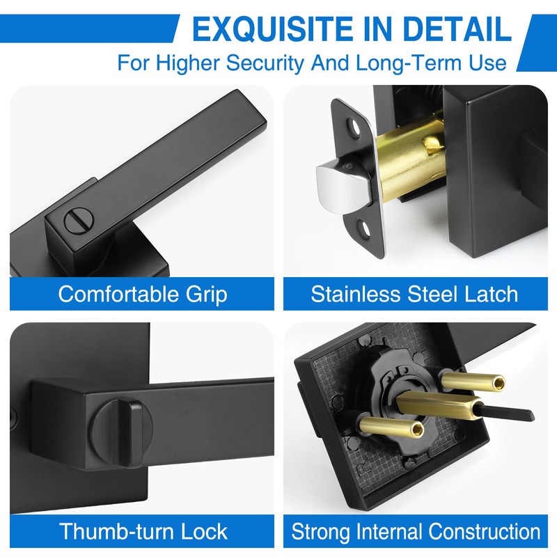 Plustool 6 Pack Matte Black Door Handles, Keyless Interior Door
