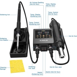ILIBILIB HX36 Solder Station 2 in 1 Soldering Iron Kit Hot Air Rework Station US