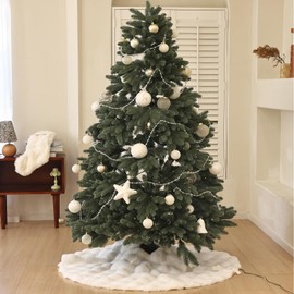 LanaVines 48 inch White Christmas Tree Skirt Large Tree Skirts, Snow White Faux Fur Tree Skirt for 6ft Christmas Tree, Xmas Tree Skirts Christmas Decorations(48 inches)