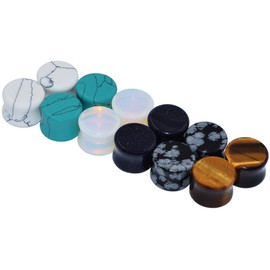 Qmcandy 6 Pairs Natural Stone Ear Plugs Saddle Plugs Ear Gauges Double Flare Expander Piercing Gauge 9/16 inch