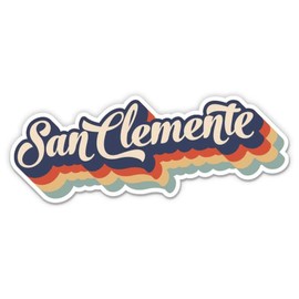 Squiddy San Clemente California Layered Retro Style - Vinyl Sticker Decal for Phone, Laptop, Water Bottle (3" Wide)