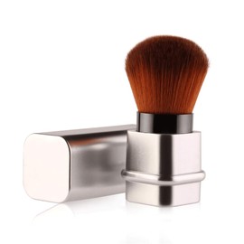 RN BEAUTY Retractable Kabuki Makeup Brushes Foundation Brush Powder Brush Blush Brush Bronzer Brush Face Blender Brush Professional Mineral Blending Buffing Portable With Cover - Silvery